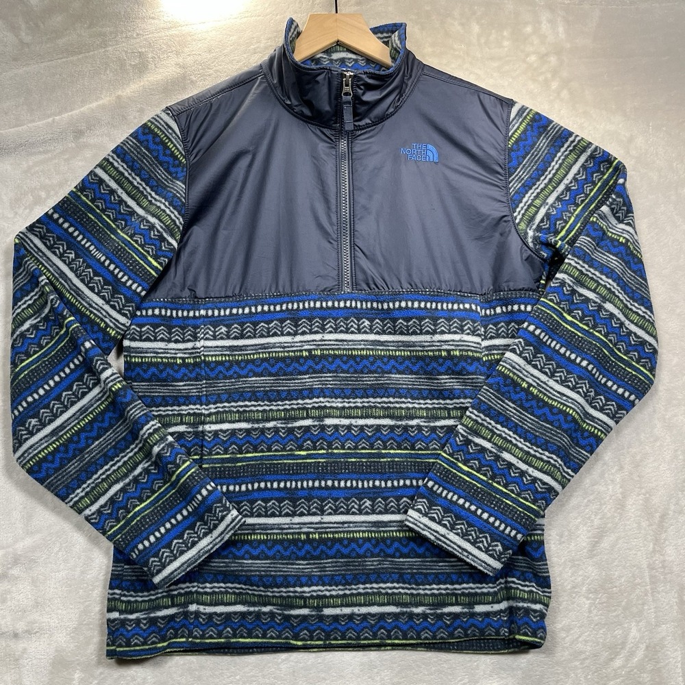The North Face Boys XL 18/20 Fleece Jacket Quarter Zip Blue Gray Aztec Print